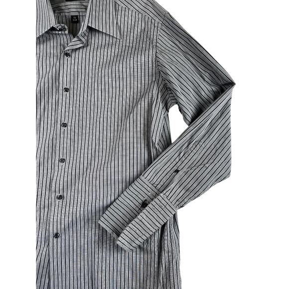 J Ferrar Dress Shirt Mens 17 34-35 Gray Black Striped Cotton Long Sleeve - Picture 8 of 8